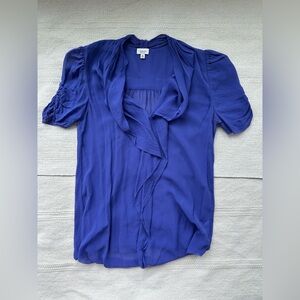Babaton Royal Blue/Purple 100% Silk Ruffled Blouse